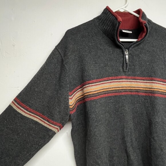 Columbia XCQ Men's Large Gray Orange Red Striped Mock 1/4 Zip Sweater Pullover - Picture 3 of 8